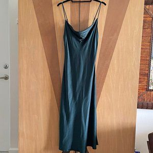 Zara | Cowl Neck Spaghetti Strap Midi Satin Dress Dark Green | Small